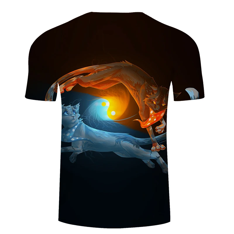 2019 new fire-breathing cat T-shirt and cuddly furry 3D print man/woman summer O collar Asian size s-6xl | Мужская одежда