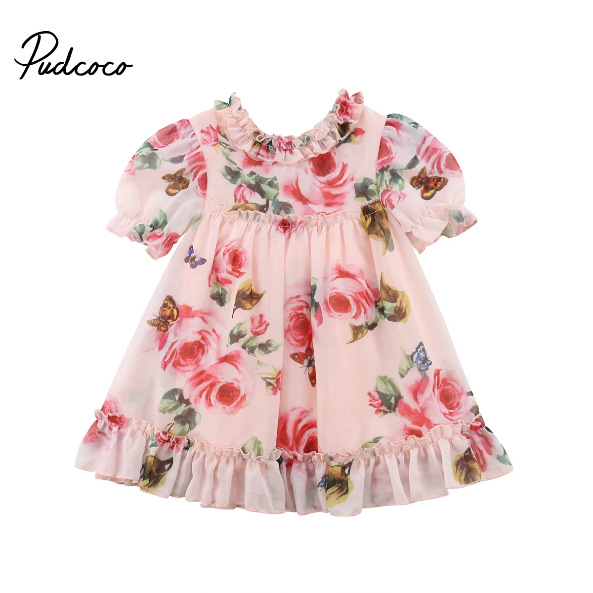 2018 Brand New Princess Party Toddler Baby Girls Dress Chiffon Floral Print Ruffles Knee-Length A-Line Holiday 6M-5Y | Детская одежда и