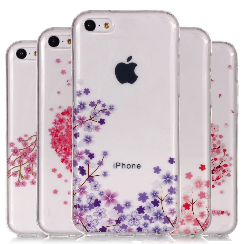 Прозрачный fundas для Apple iphone 5C силиконовый чехол тонкие мягкие милые цветы узор