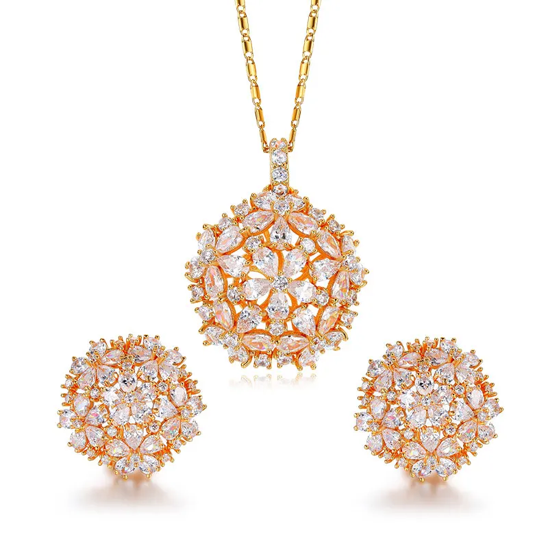 Rose Gold UMODE, цветочный дизайн, Груша и Круглый CZ Кристалл, Свадебные Ювелирные наборы для женщин, белое золото, цвет Bijoux Femme, подарки US0038B - Окраска металла: Rose Gold