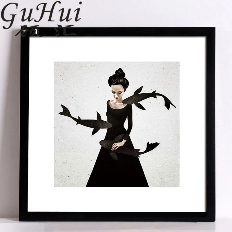 Скандинавский черный и белый портрет девушка силуэт ангел кролик декоративная