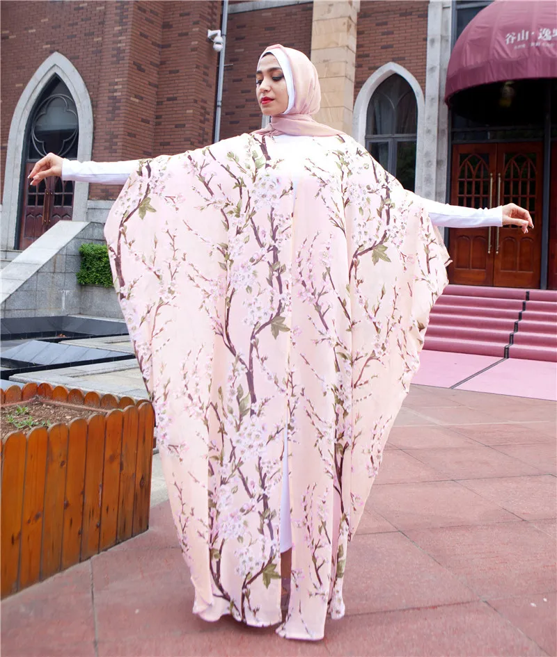 Женское свободное мусульманское платье jubah abaya с цветочным принтом и рукавом