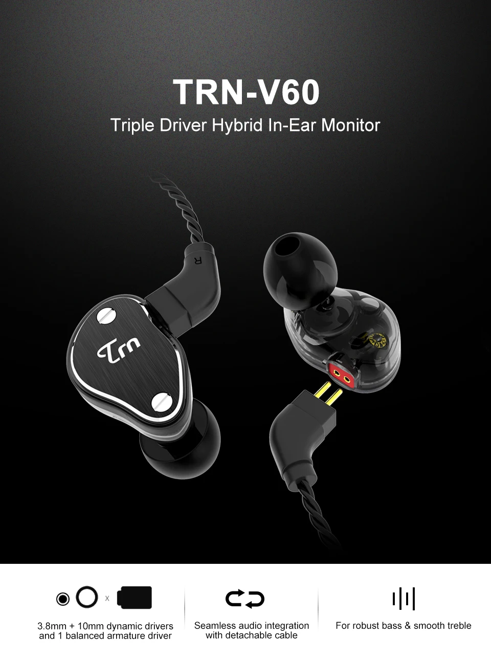 TRN V60 1BA с 2DD гибридные металлические наушники в ухо HIFI Monito спортивные наушники ушные наушники гарнитура 2Pin Съемная TRN V80/V20