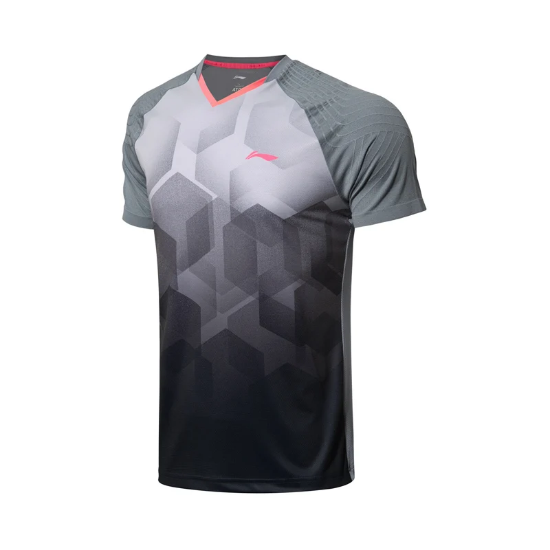 Li-Ning, мужские футболки для бадминтона, дышащие, для соревнований, топ, комфортные, для фитнеса, с подкладкой, спортивные футболки, футболка, AAYN269 COND18