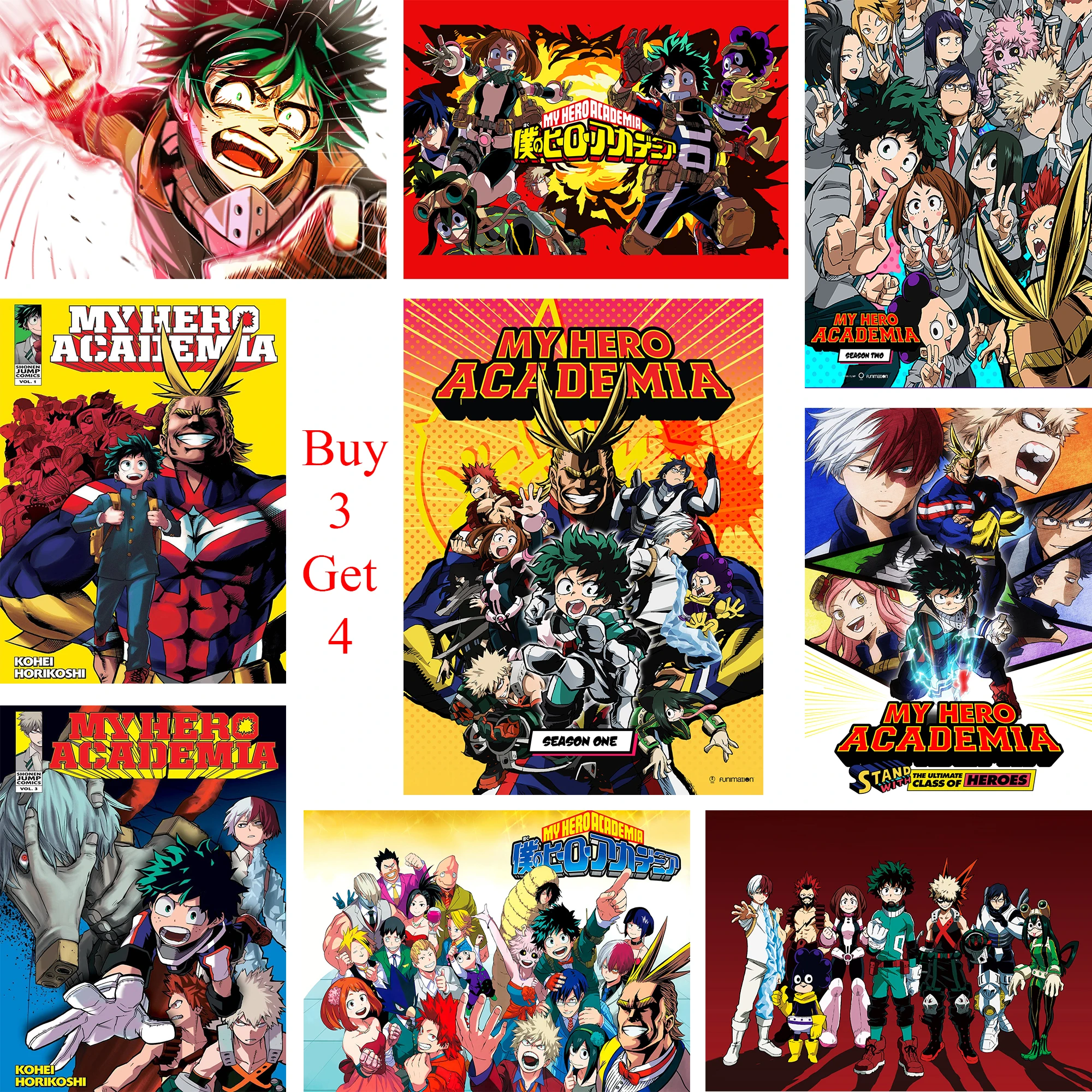My Hero Academia постеры японские Мультяшные настенные Стикеры белая бумага с покрытием