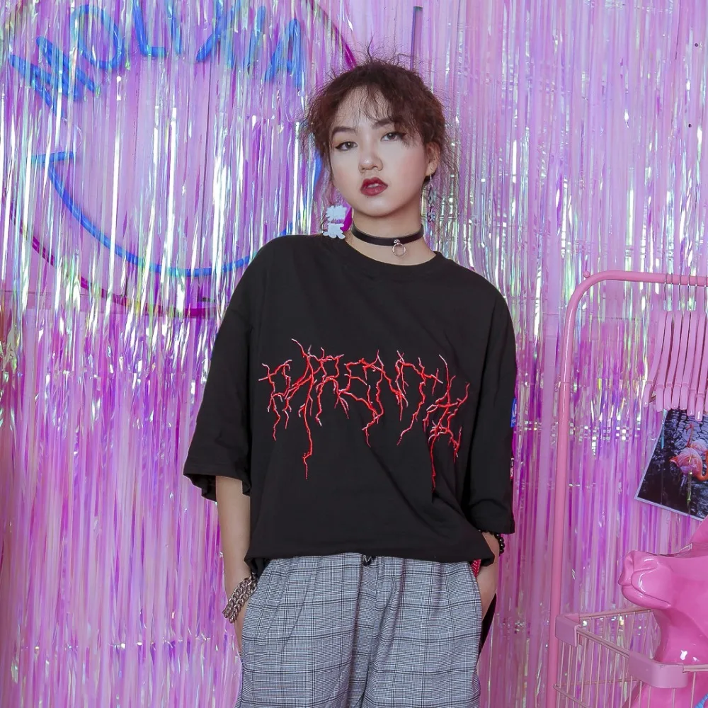 Jasmine/Летняя уличная футболка для студентов с объемным принтом и буквами|t-shirt