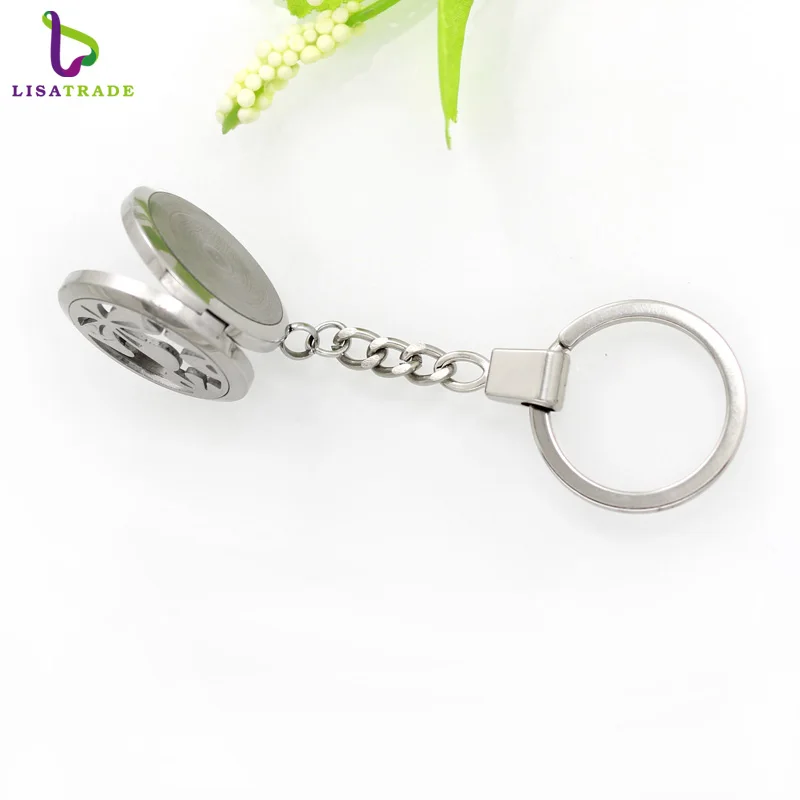 Fashion 30mm 316L steel magnetic essential oils diffuser key chain locket wholesale aromatherapy lockets chains lot 5pcs | Украшения и