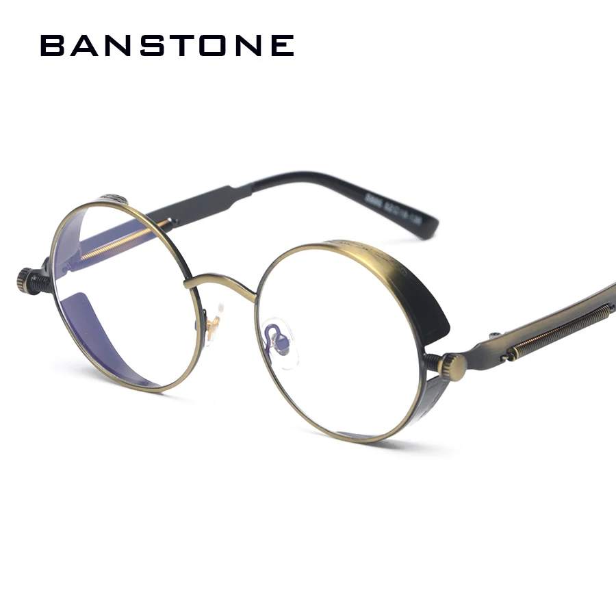 BANSTONE 2017 New Fashion SteamPunk Round Metal Plain Glasses Vintage Brand Design Eyewear Frame Oculos De Grau | Аксессуары для