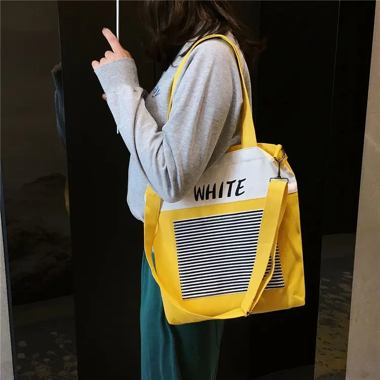 

Модная дизайнерская Холщовая Сумка для покупок в полоску, новинка 2019, лидер продаж, модная Женская Студенческая сумка на молнии, простые хол...