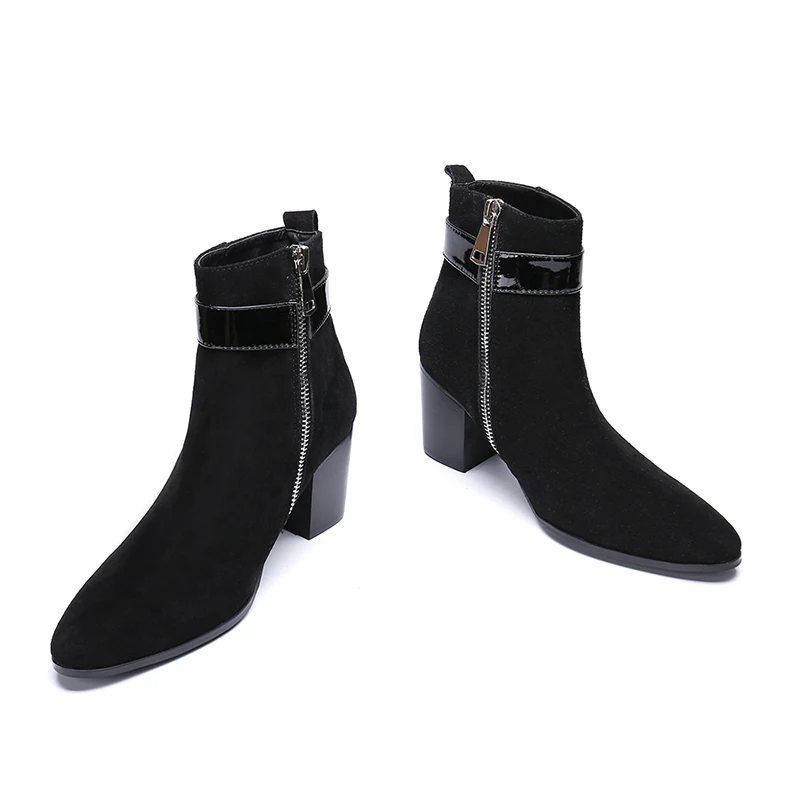 Мужские черные ботинки челси Bota masculina из натуральной кожи на высоком каблуке