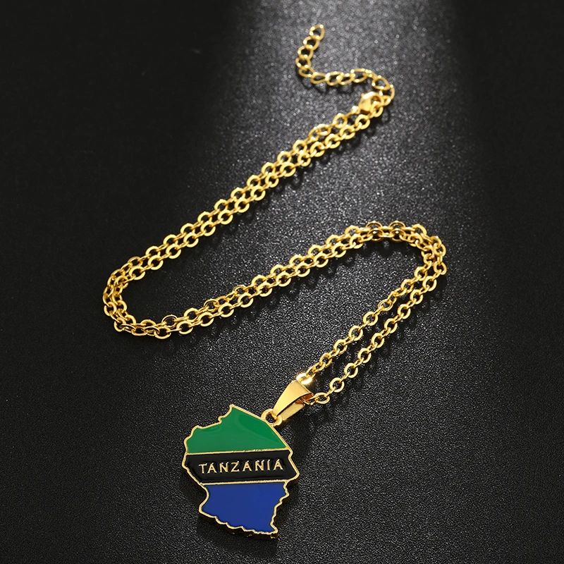 Ожерелье SONYA с картой Танзании для женщин и мужчин новое украшение золотого цвета
