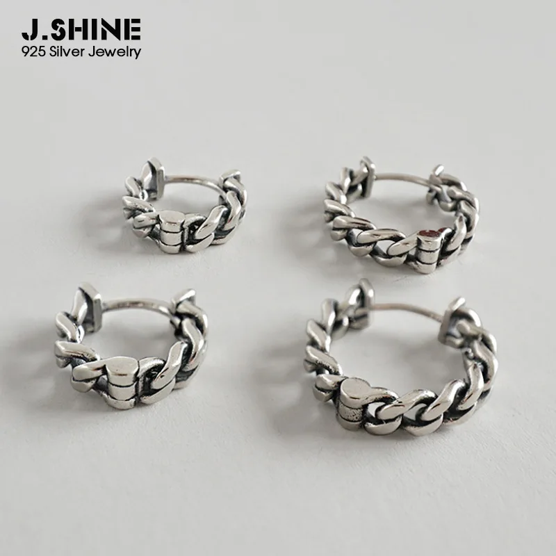 JShine Винтаж 925 стерлингового серебра личности старый ретро цепь Соединенные серьги женские серебряные маленькие серьги-кольца ювелирные изделия