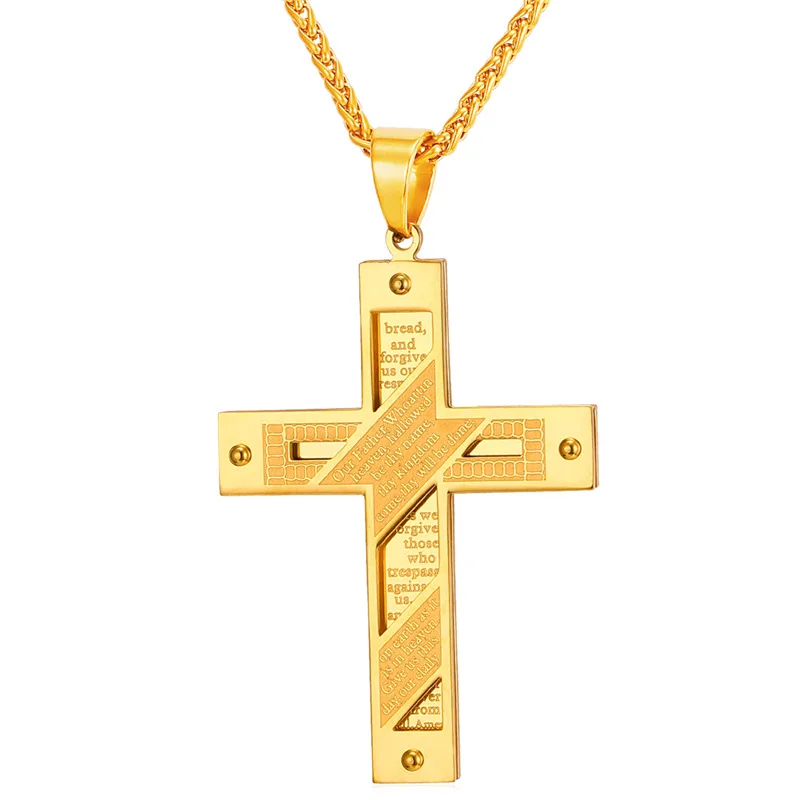 

Men Cross Pendent & Necklace Women Men Jewelry Stainless Steel Gold Color Crucifix Necklaces Pendants Wholesale Jewelry P2117