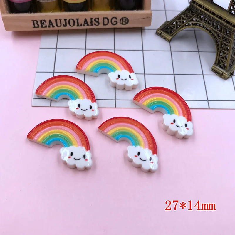 small size 5 шт./лот каваи очаровательное сердце радуга, смола кабошон с плоской задней поверхностью для волос Лук центр, украшения телефона, DIY - Цвет: small size