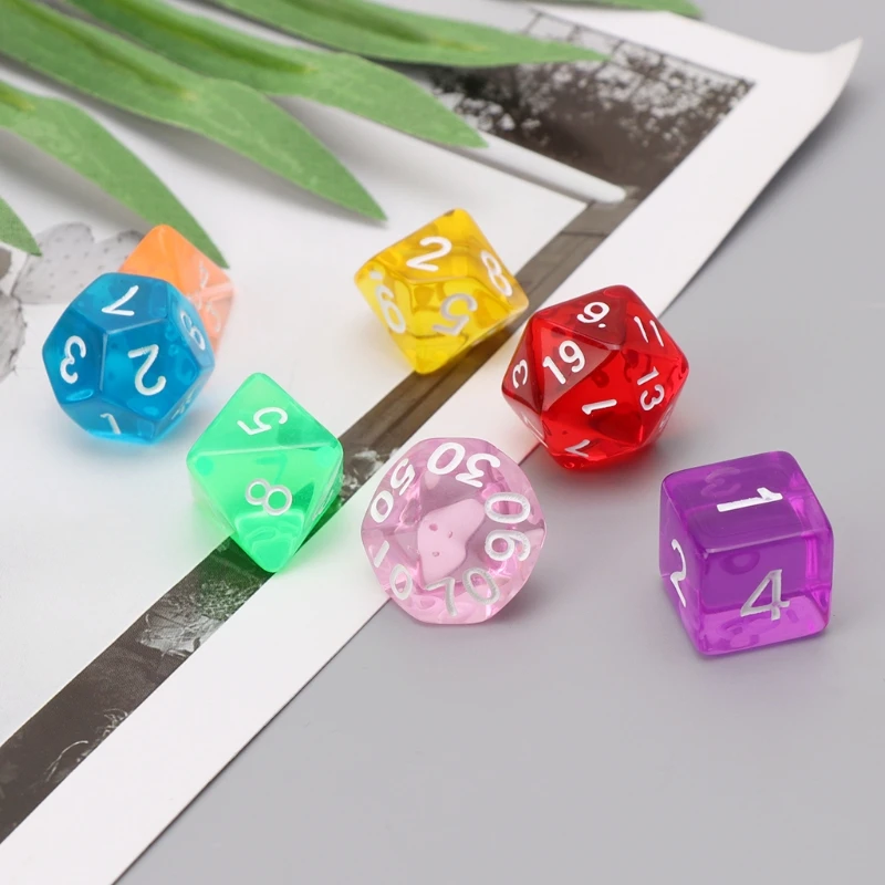 7 шт./компл. многогранные кости красочные акриловые D4 D20 цифровые игральные