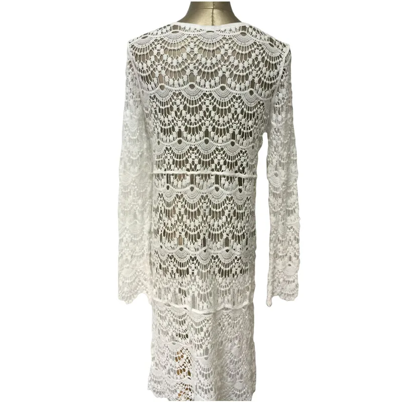 ORCFLY Saida De Praia 2017 Sexy Hollow Out Beach Wear Swimsuit Cover up Cream Flowery Crochet Long Dress Woman Vestido LC42132 |