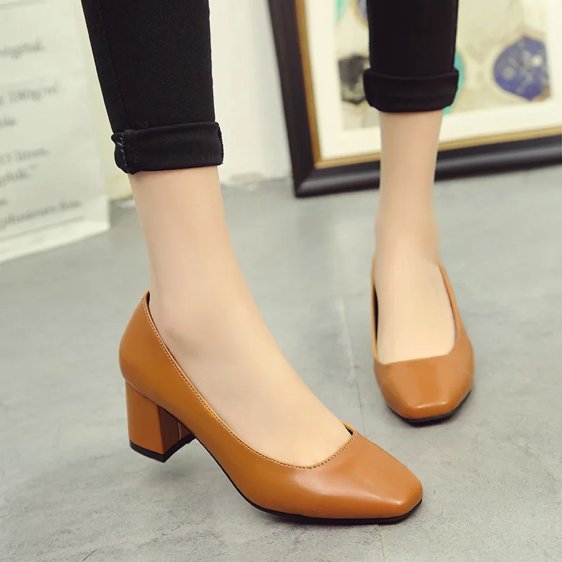 Женские туфли лодочки на высоком каблуке водонепроницаемые с квадратным носком