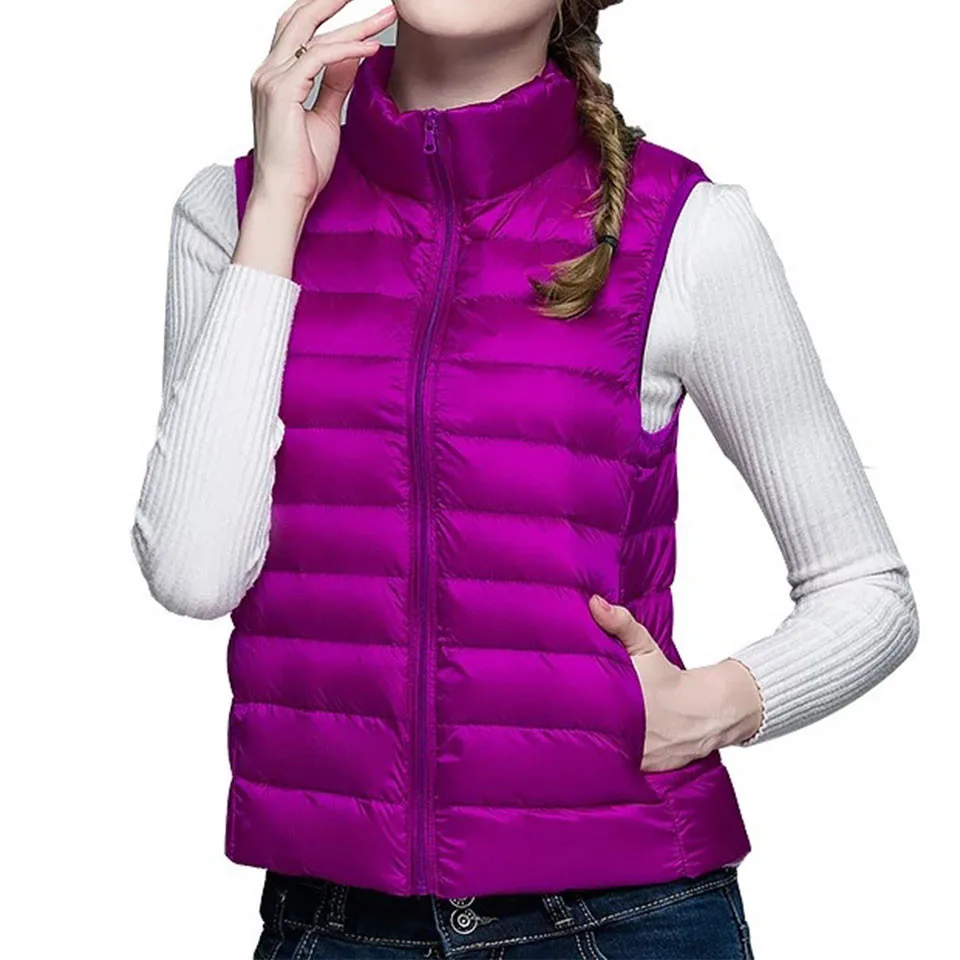Женский Повседневный жилет на 90% белом утином пуху приталенный пуховик без