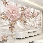Настенные обои на заказ в европейском стиле, роскошные наклейки 3D в виде лебедя, ювелирные украшения, розовые цветы, самоклеящиеся обои любого размера для гостиной