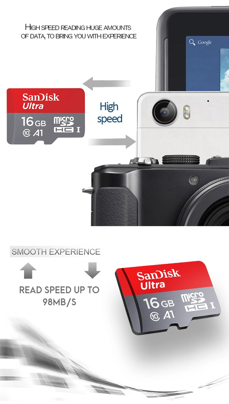 Карта памяти SanDisk 16G 32G SDHC 64G 128G 200GB 256GB 400GB SDXC A1 Micro SD Class 10 Micro SD UHS TF Транс флэш-карта Microsd