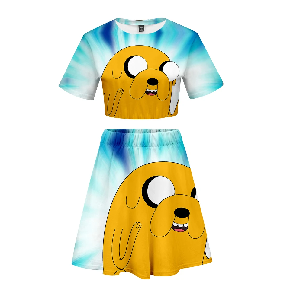 Комплект из двух предметов с 3D принтом Adventure Time модный летний короткий топ