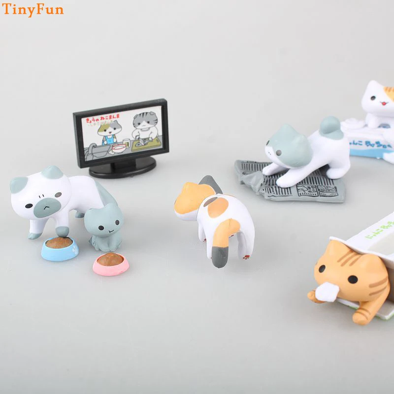 Милые кошки 8 шт./компл. Мини фигурки 1/16 Масштаб Окрашенные рис куклы из ПВХ фигура