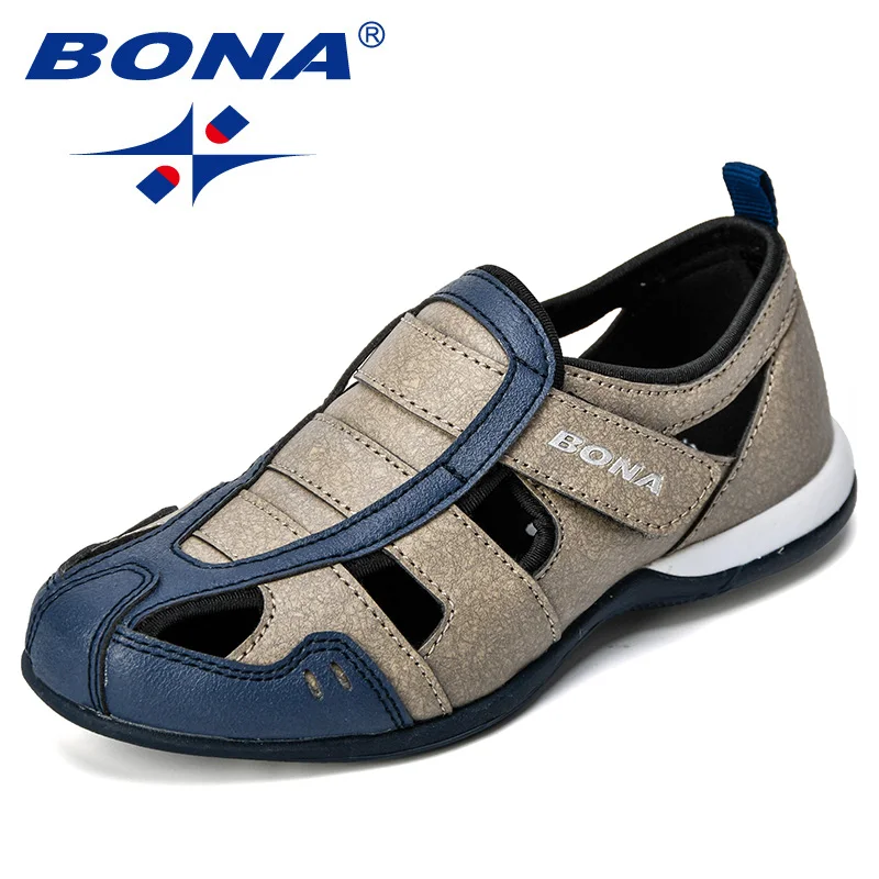 Medium gray black BONA/Новое поступление; популярная стильная детская повседневная обувь; синтетический крючок и петля; летняя обувь для мальчиков с вырезами; Уличная обувь для отдыха - Цвет: Medium gray black