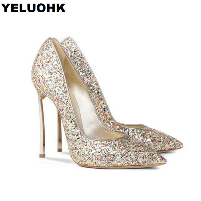 Новые брендовые блестящие туфли женские пикантные на высоком каблуке модные
