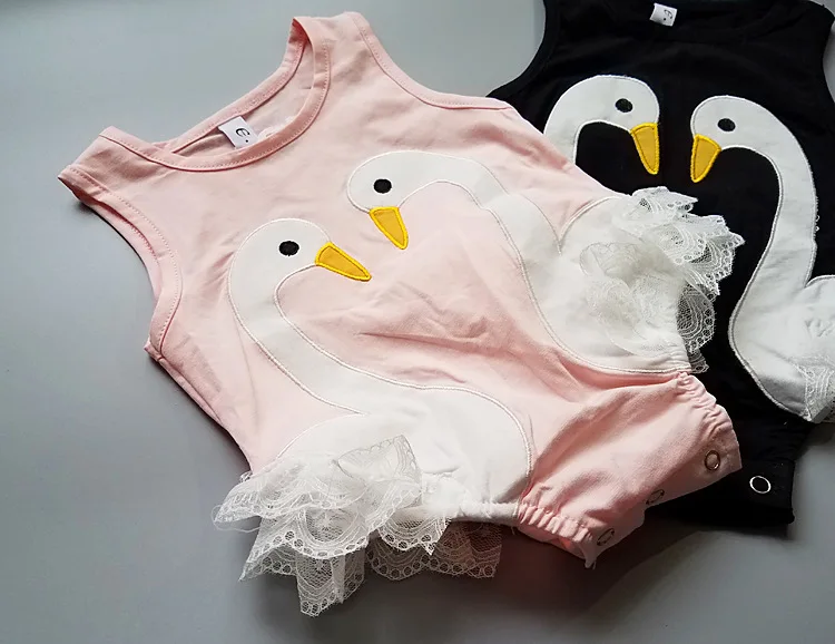 Детские Девушки Кружева Лебединое Комбинезон Bebe Принцесса Хлопка комбинезон 2017