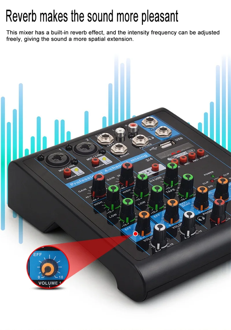 FELYBY KR4 многоцелевой микшер с USB 4 канала микшерная консоль с Bluetooth записи Mic линия вставки стерео звук