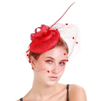 fascinators women hat with veil graceful wedding hair accessories linen flowers headwear womens church hats chapeu casamento