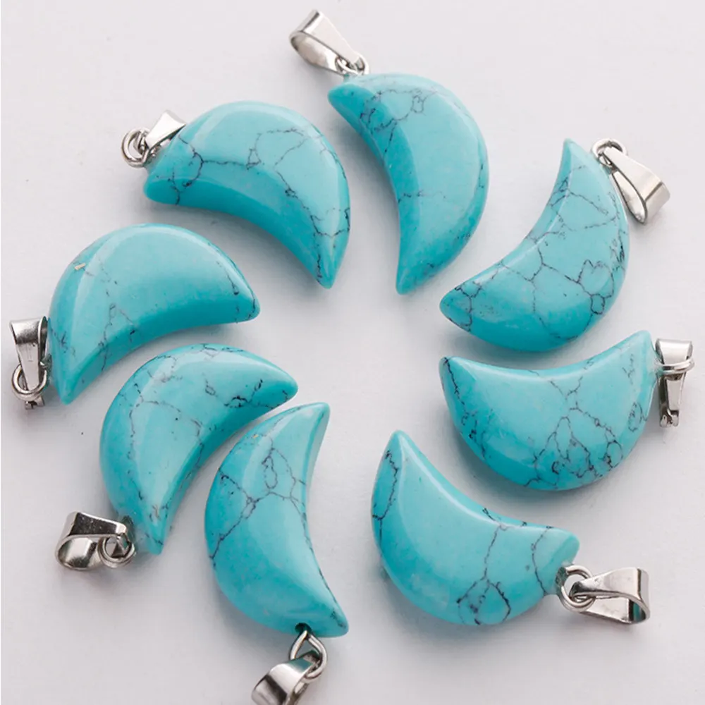 Blue turquoise Бусины в форме Луны из натурального кристалла, Подвески для изготовления ювелирных изделий, колье, серьги, подвески, бусины, 50 шт./лот - Окраска металла: Blue turquoise
