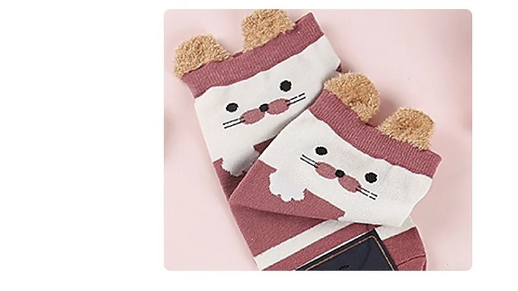 5 Pairs/Lot Women Cute Kawaii Short Socks Cartoon Animals Ears Funny Pattern Jingle Cat Bear Sheep Cotton Ankle Student Socks