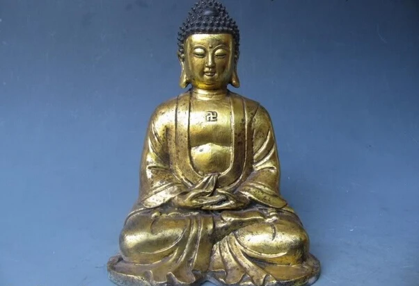 

fast shipping USPS to USA S0760 11"Tibet Folk Temple Buddhism classical Old Bronze Gild Sakyamuni Buddha Statue