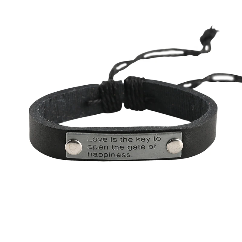 Модные браслеты унисекс из железа и сплава подвеска натуральной кожи счастье в