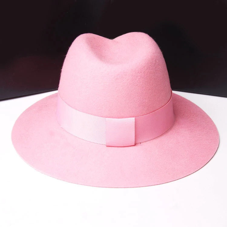 Women Wool Fedora Hat Pink Ribbon Elegant Lady Winter Autumn Wide Brim Woolen Felt Jazz Cap Church Sombrero Chapeu Fedoras A087 |