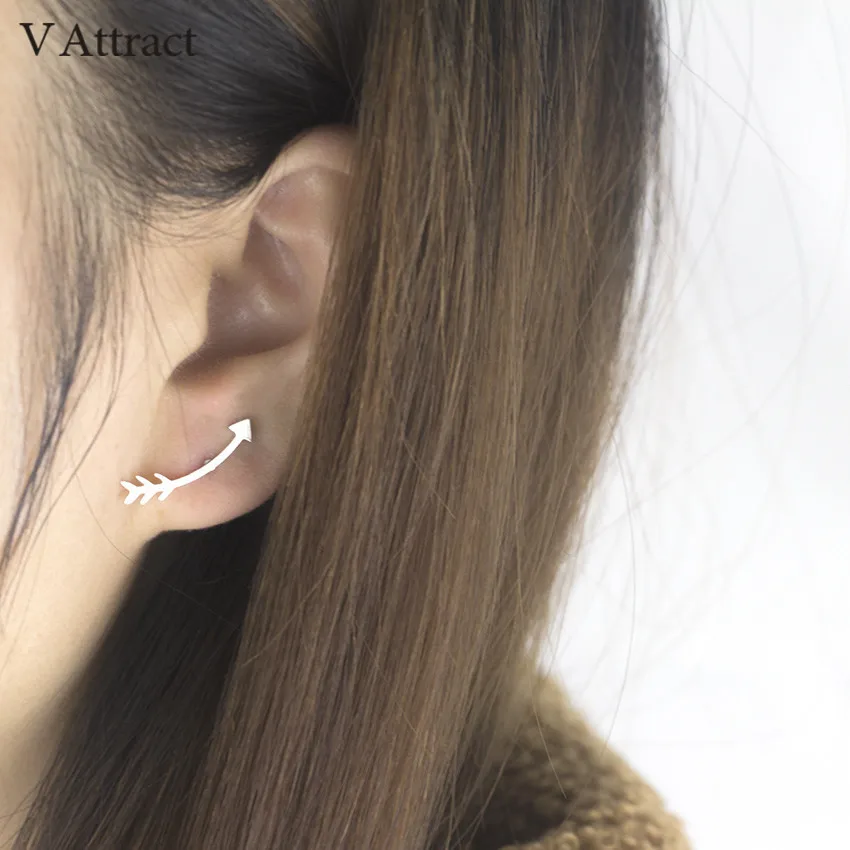 V привлечь Мода Дизайн кривой стрелкой Серьги гвоздики 2017 Нержавеющая сталь