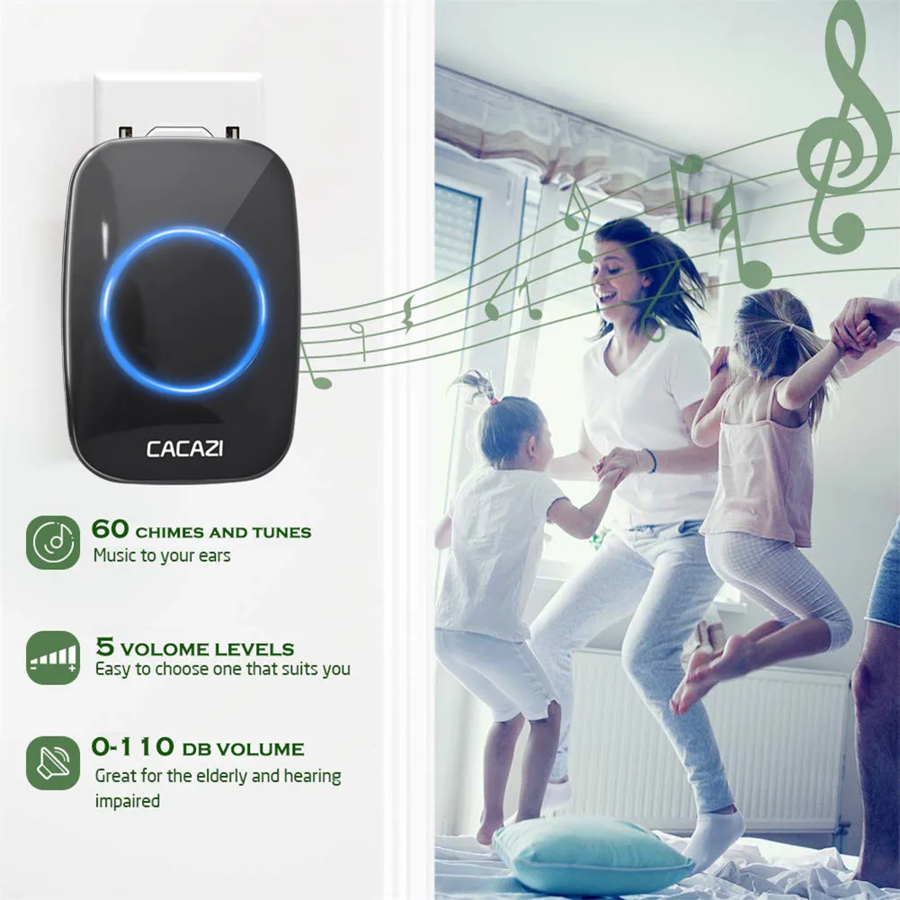 CACAZI 60 Chime 110DB беспроводной дверной звонок Водонепроницаемый 300 м Пульт