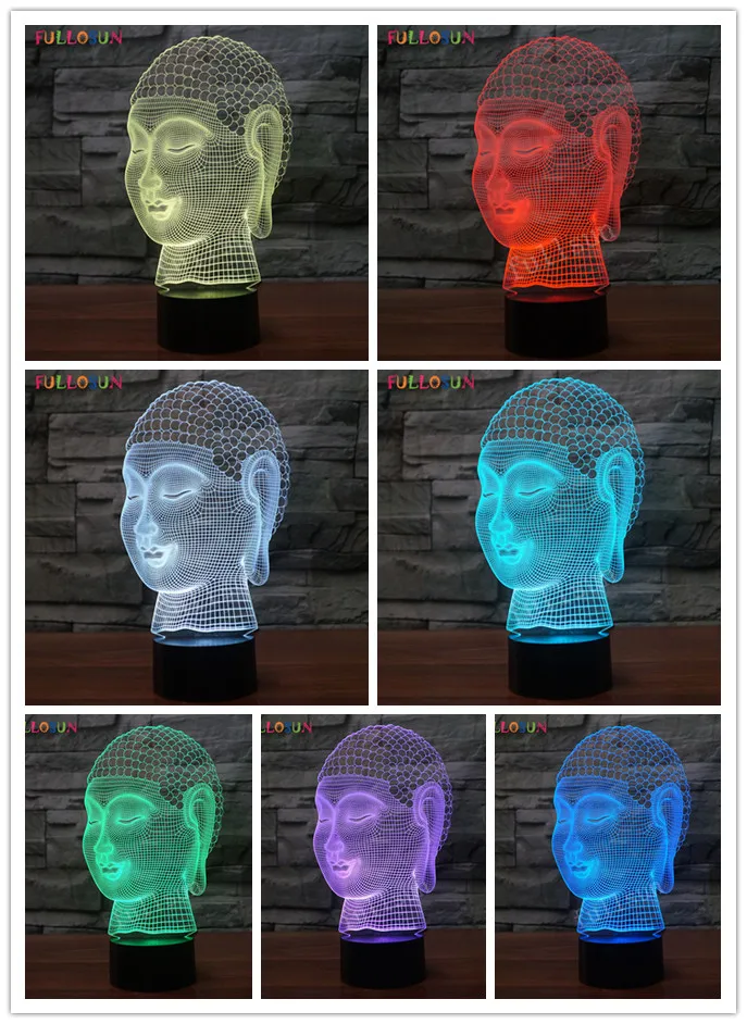 3D лампа Будды визуальный ночник USB LED 7 цветов Настольная для сна дома деко Ночная