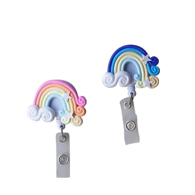 

1pc New Kawaii Cartoon Lollipop Rainbow Retractable Badge Reel Card Clip ID Badge Cute Little Tag Pull Key Name Card Holder