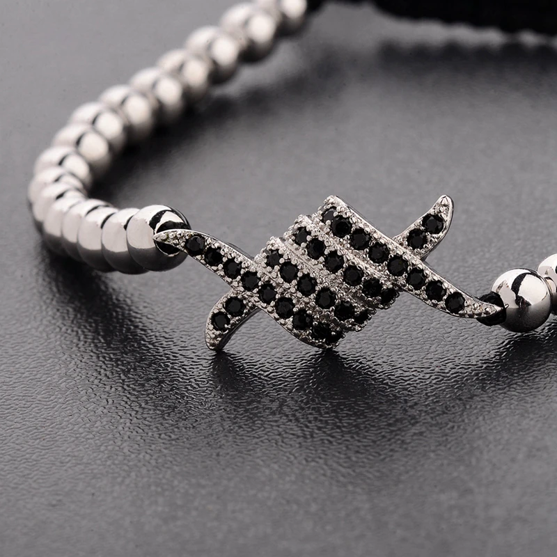 Amader Macrame подвески в форме руки для мужчин циркониевый браслет 4 мм круглые бусины