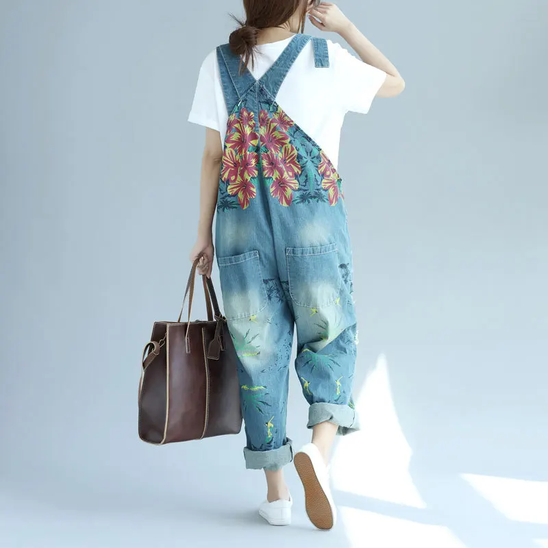 Женский джинсовый комбинезон с боковым карманом свободный Облегающий большого