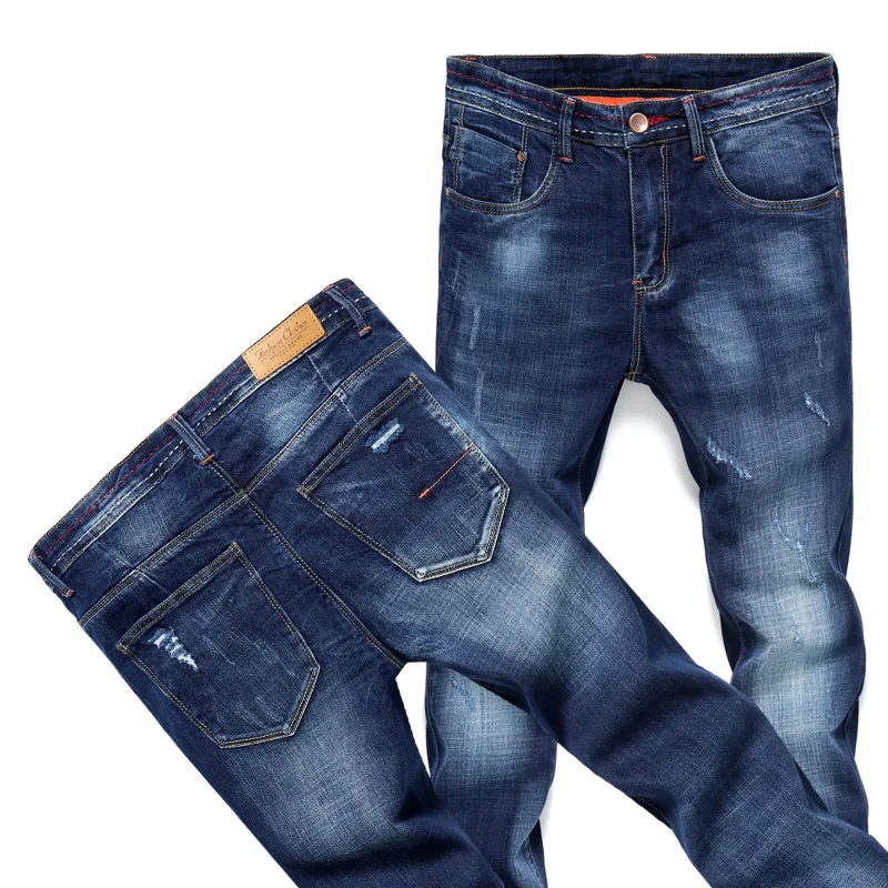 2016 Новый Стиль Зима Прямые мужские Оптом Хлопка Стрейч Джинсы Тонкий Молодежные