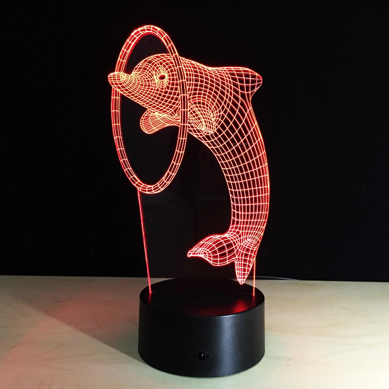Cute dolphin 3D Table Lamp LED Colorful Dog Nightlight Kids Birthday Gift USB Sleep Lighting Home Decoration with 7 Colors | Лампы и