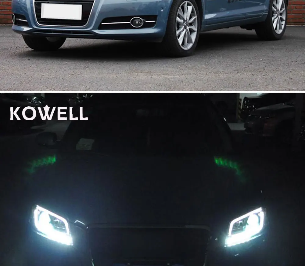 KOWELL автомобилей для укладки Стайлинг для AUDI A3 фары 2008-2012 для A3 фара светодио дный DRL Передняя Биксеноновая объектив двойной луч СПРЯТАЛСЯ комплект