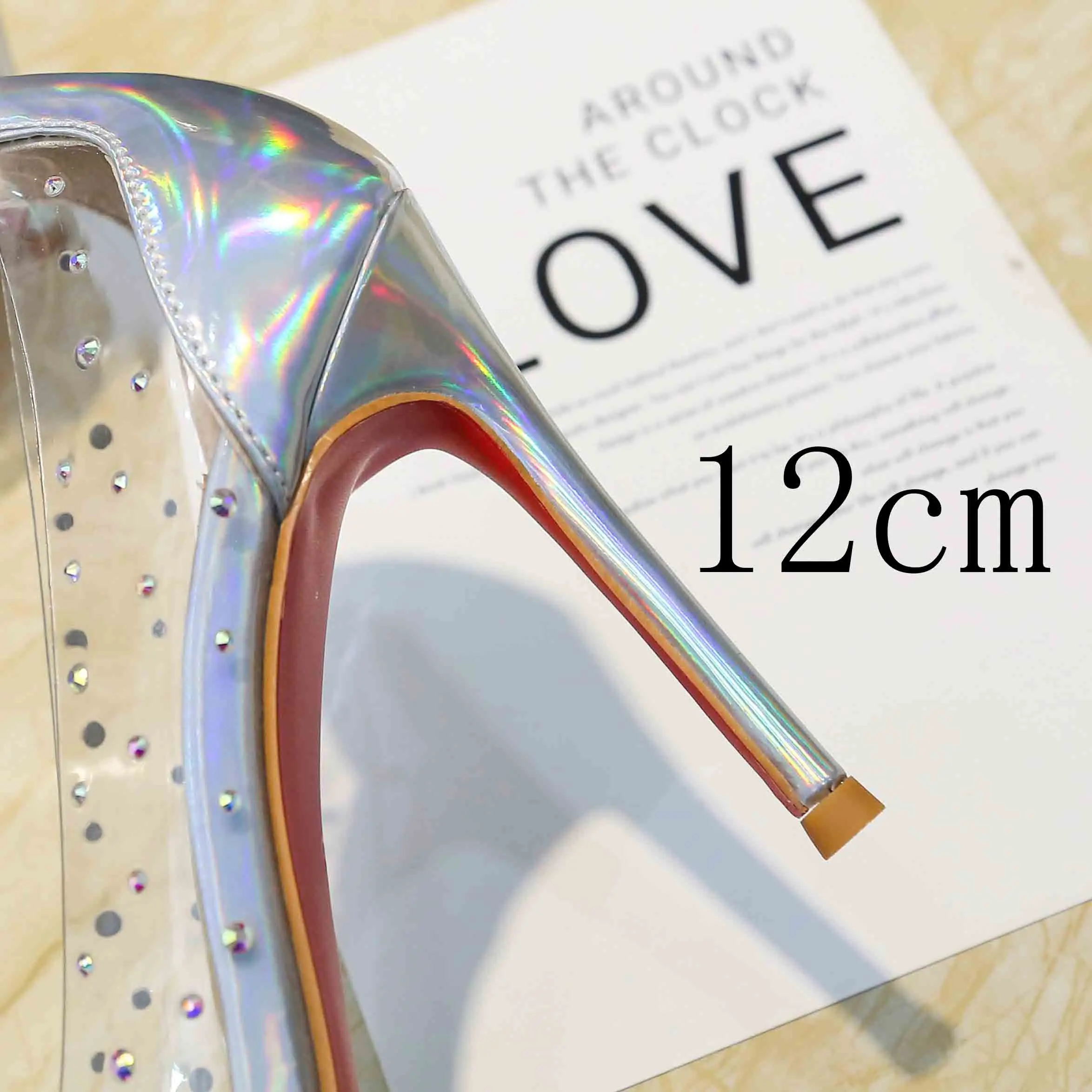 Silver 12CM Туфли с красным верхом на высоком каблуке цвета: золотистый, серебристый с украшением в виде кристаллов; Цвет Стразы прозрачные свадебные туфли невесты; прозрачные женские вечерние Высота каблука 10 см или 12 см - Цвет: Silver 12CM