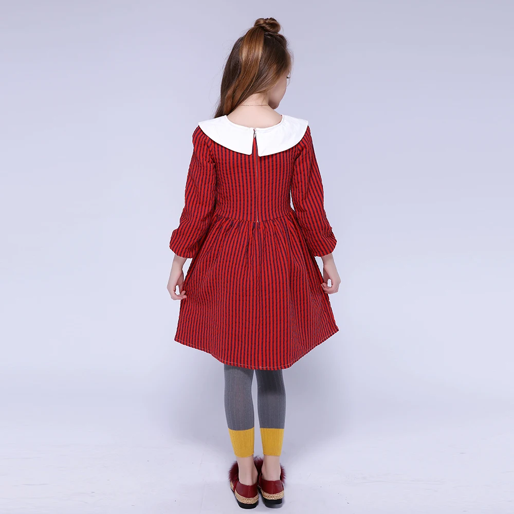 Kseniya Kids/зимнее платье для девочек с длинными рукавами; хлопковые плотные теплые праздничные платья в полоску для девочек 8-10 лет; платье для маленьких девочек в стиле Лолиты