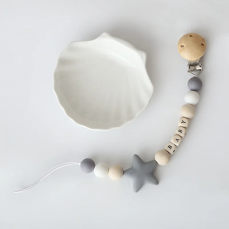 Baby Silica Gel Pacifier Clips Star String Bead For Newborns Dummy Clip Attache Tetine Nipple Holder Ins Teether Toys |