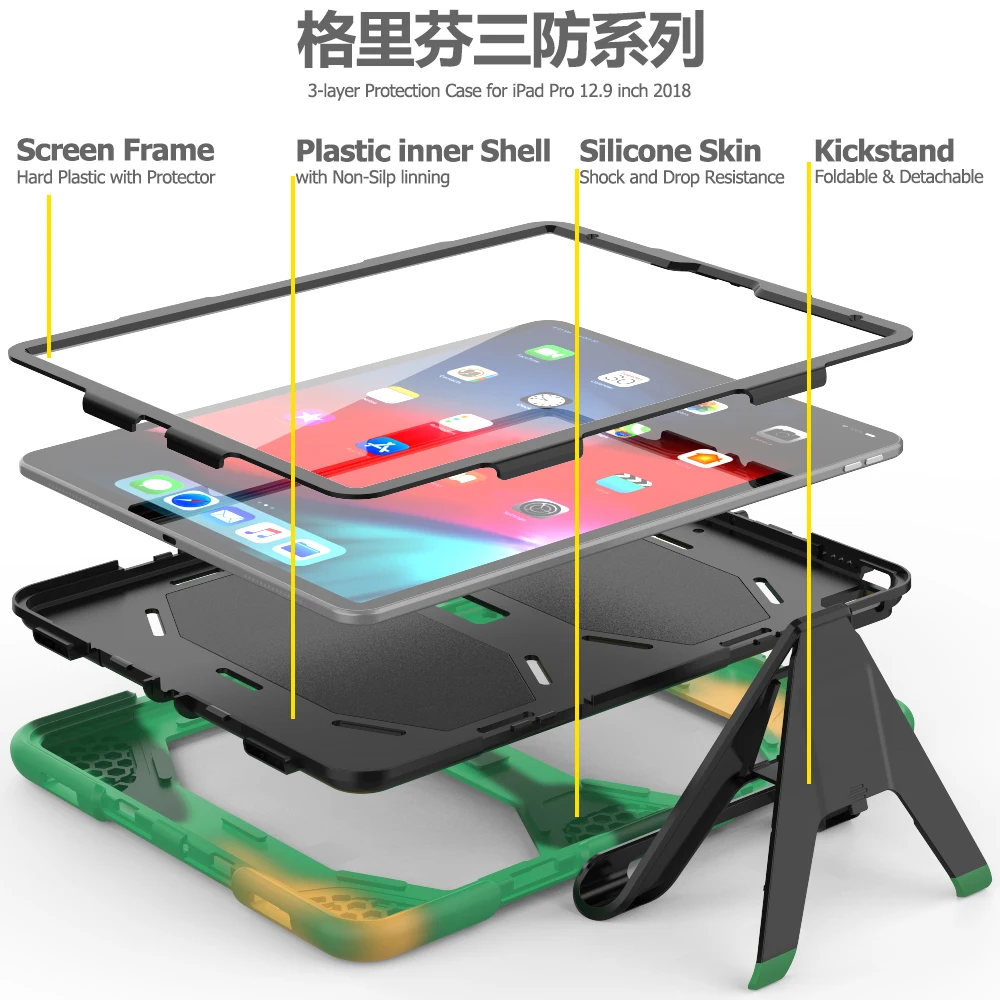 Чехол для ipad pro 12,"() панцири подставки Крышка для Apple ipad pro 12,9 дюймов Heavy Duty PC+ Силиконовый защитный плёнки ручка