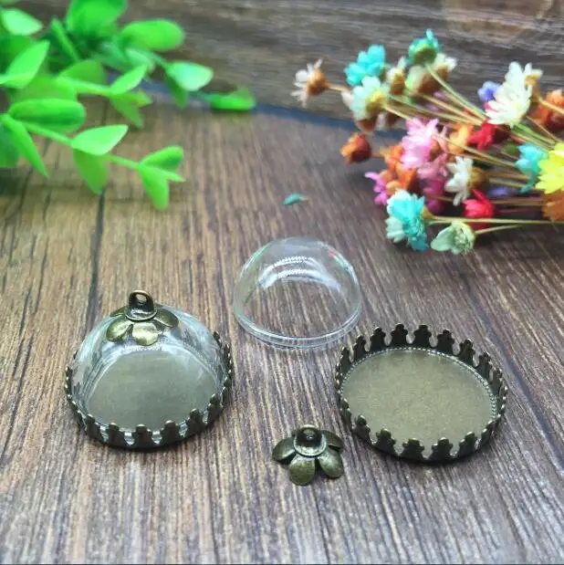 100 компл./лот 20 мм прозрачный полукруглый флакон со стеклянной крышкой подвеска с